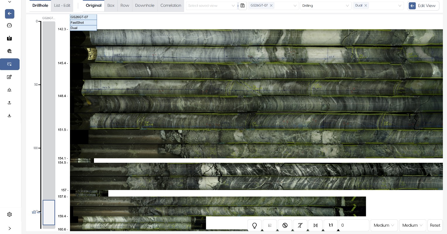 All digitised cores in the software interface