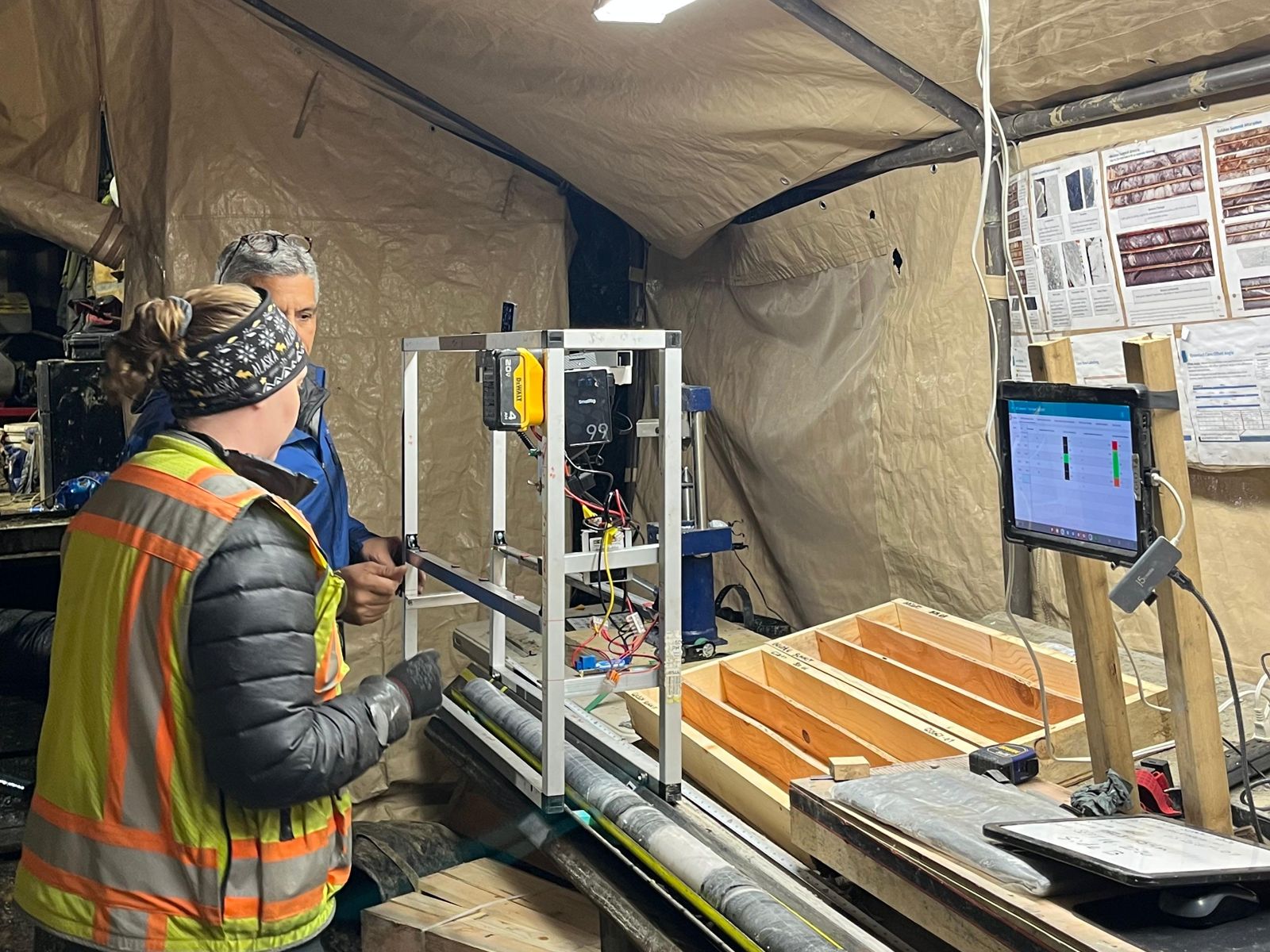 FastShot 360° capturing core in a core shack in Alaska